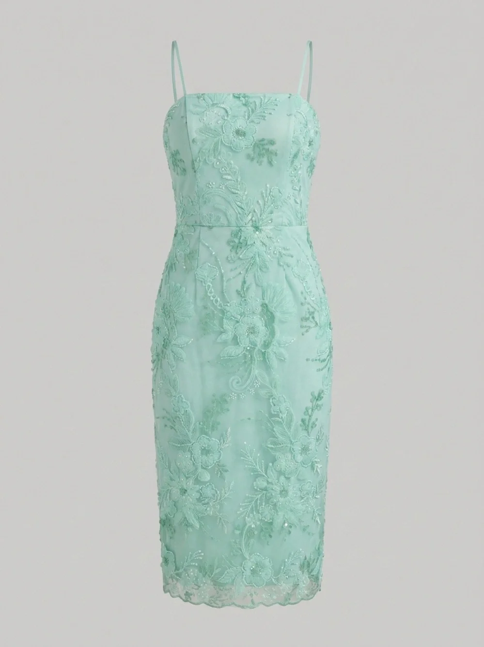 Dress the Population Mint Green Spaghetti-Strap Embroidered Midi Dress - Picture 1 of 7